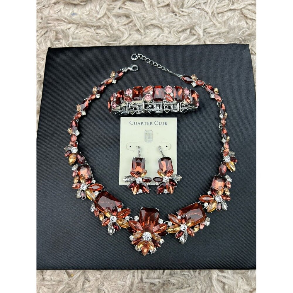 Vintage Charter Club Macys 3 Pc Amber Floral Necklace, Bracelet, Earings Set